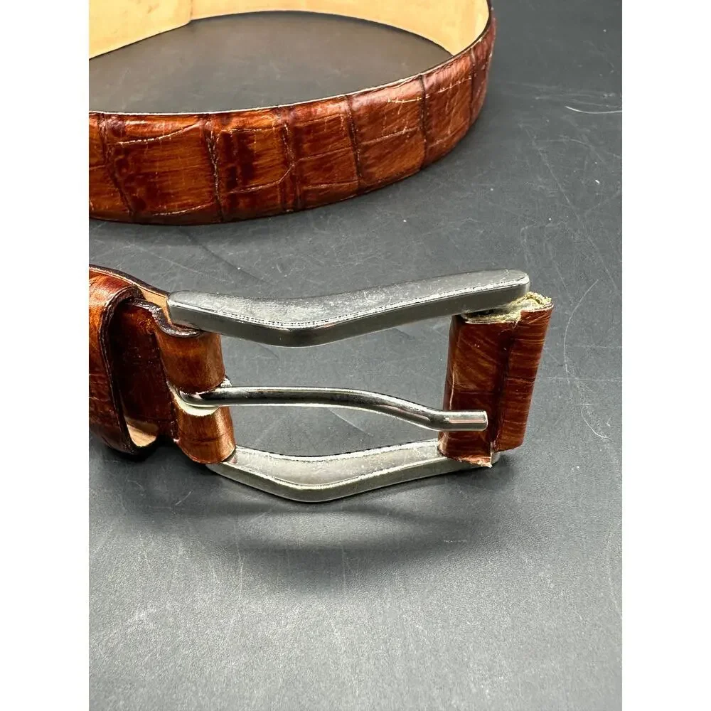 Garuglieri Made Italy Croc Pattern Leather Brown Belt 1 1/4